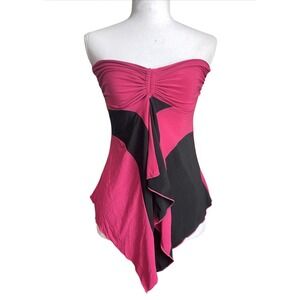 Vintage Y2k Strapless Asymmetrical Going Out Top Ruched Bratz Barbiecore Rave